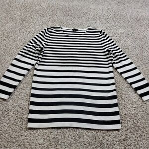 Talbots Knit T Shirt Womens XS White Black Quarter Sleeve